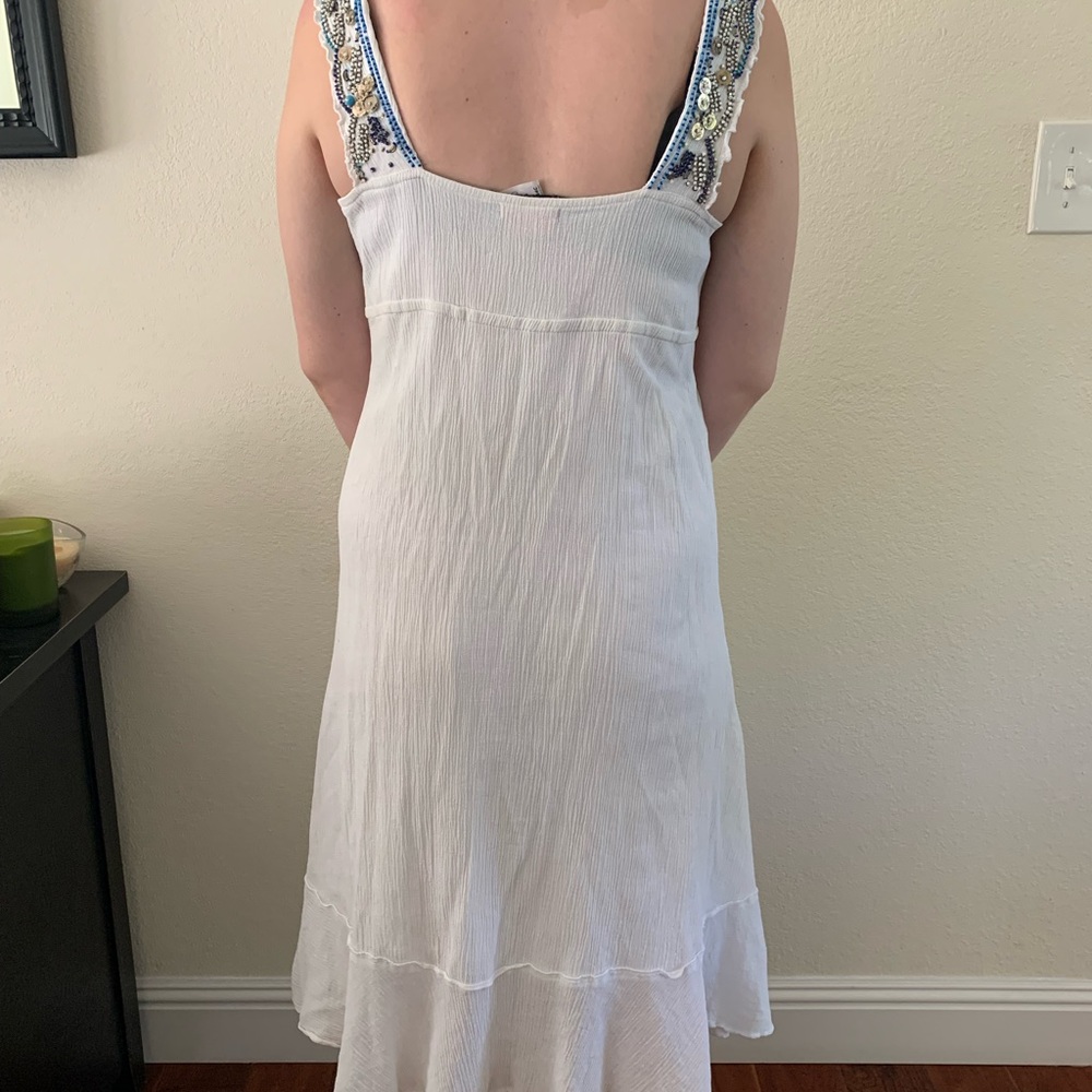 BCBG irls maxi dress Women's Medium (6/8) White crepe beaded BOHO lined sundress - Picture 12 of 14